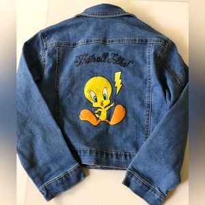 Child’s Looney Tunes Tweety Bird Denim Jean Jacket Size 6x